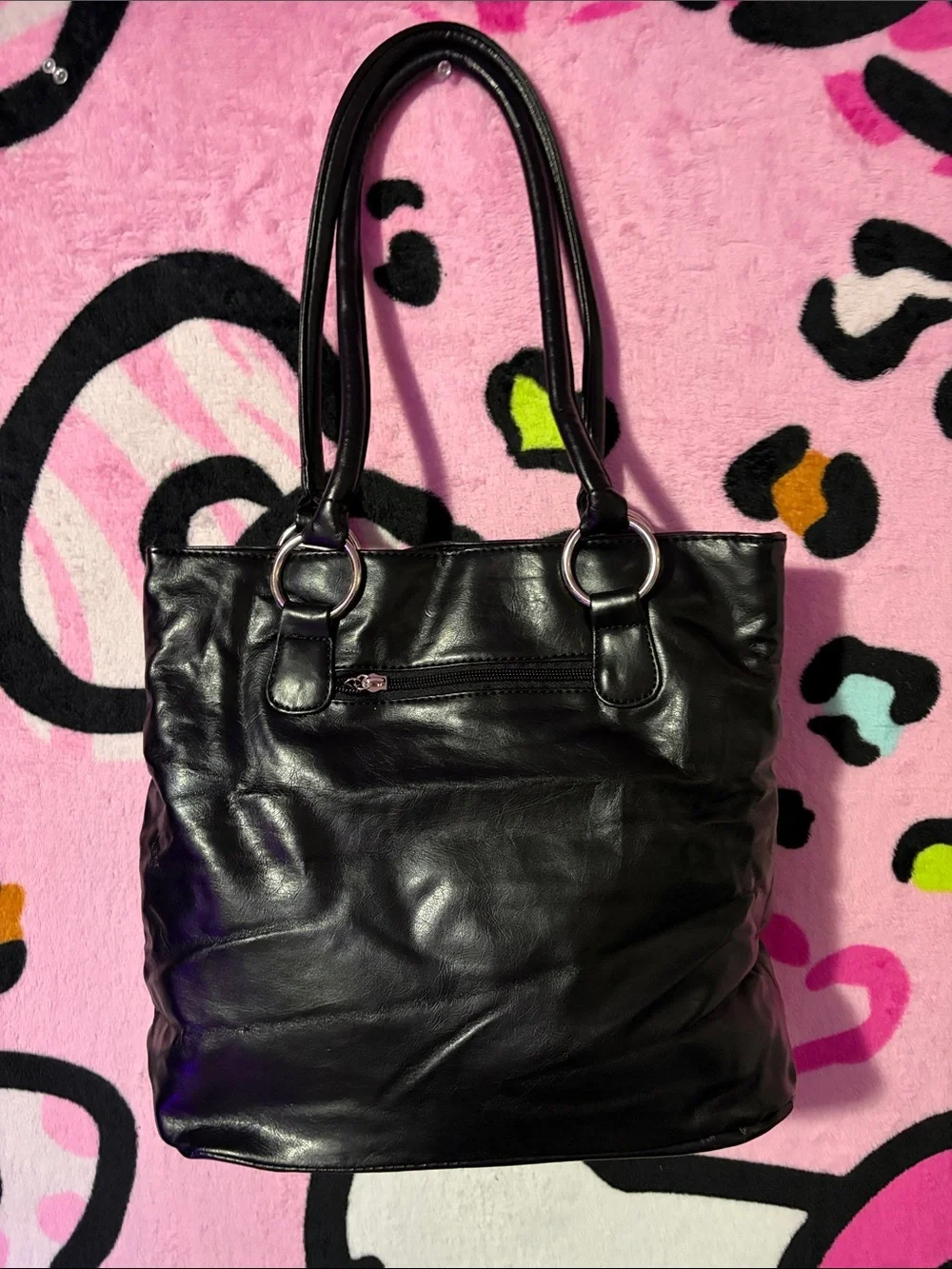 Black Studded Tote Bag with Crown Emblem